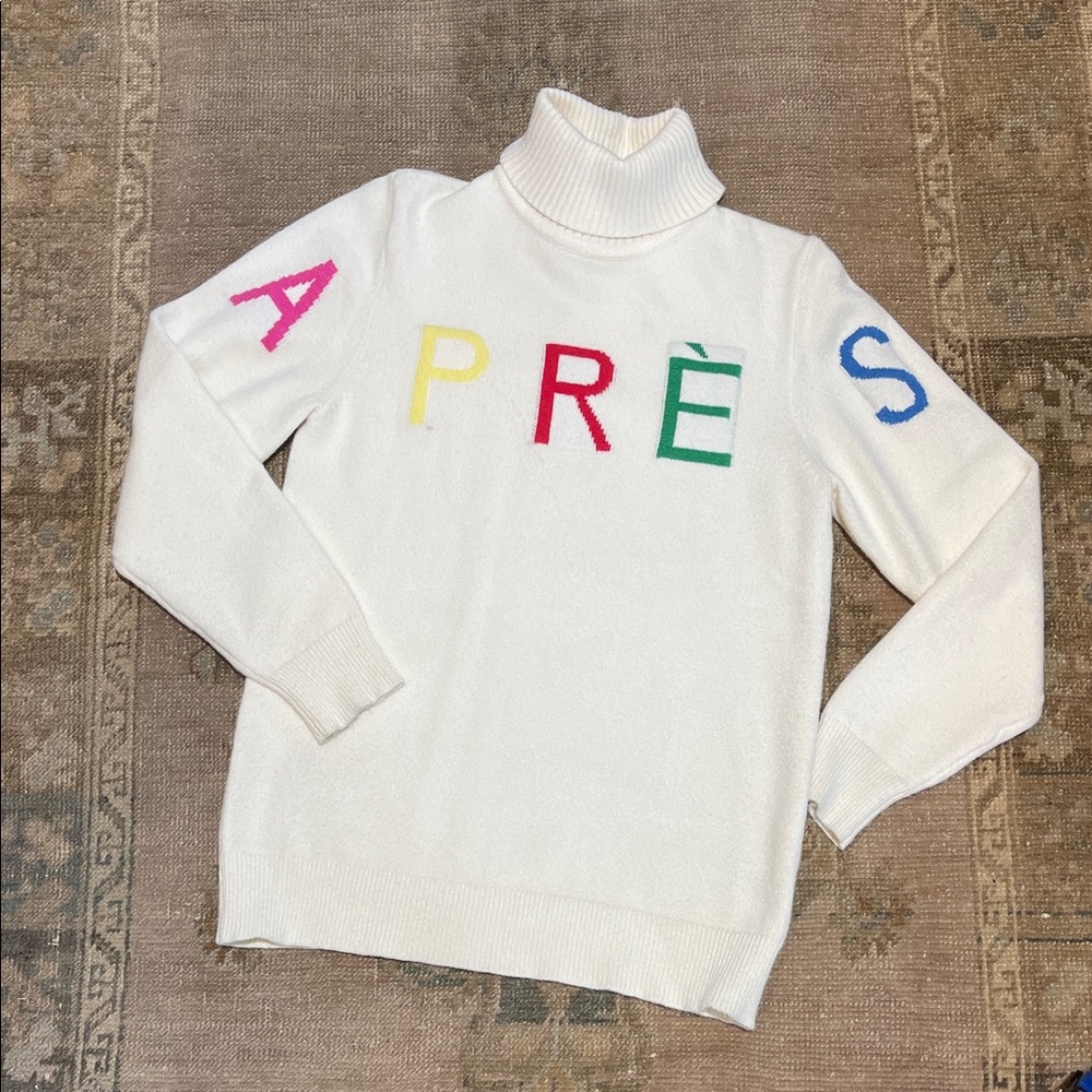 Sugarlips White Turtleneck Sweater with Multicolor 'APRÈS' Letters